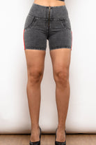 Full Size Side Stripe Zip Closure Denim Shorts - Guy Christopher