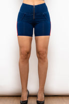 Full Size Side Stripe Zip Closure Denim Shorts - Guy Christopher