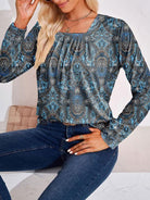 Full Size Square Neck Long Sleeve Blouse - Guy Christopher