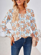 Full Size Square Neck Long Sleeve Blouse - Guy Christopher