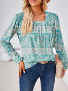 Full Size Square Neck Long Sleeve Blouse - Guy Christopher