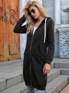 Full Size Zip-Up Longline Hoodie with Pockets - Guy Christopher