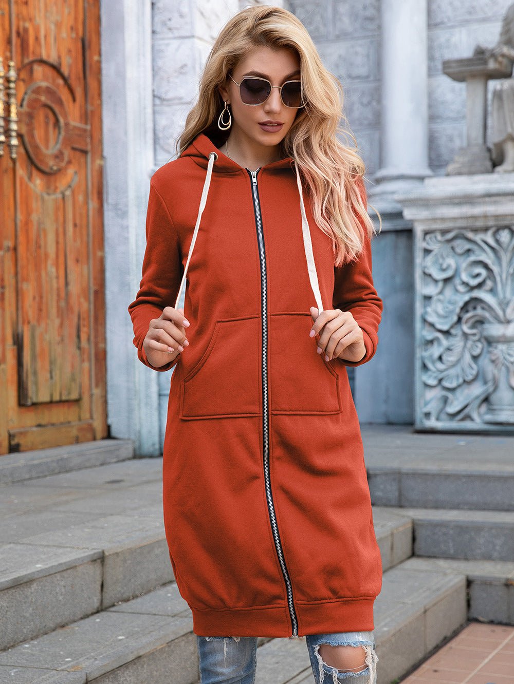 Full Size Zip-Up Longline Hoodie with Pockets - Guy Christopher