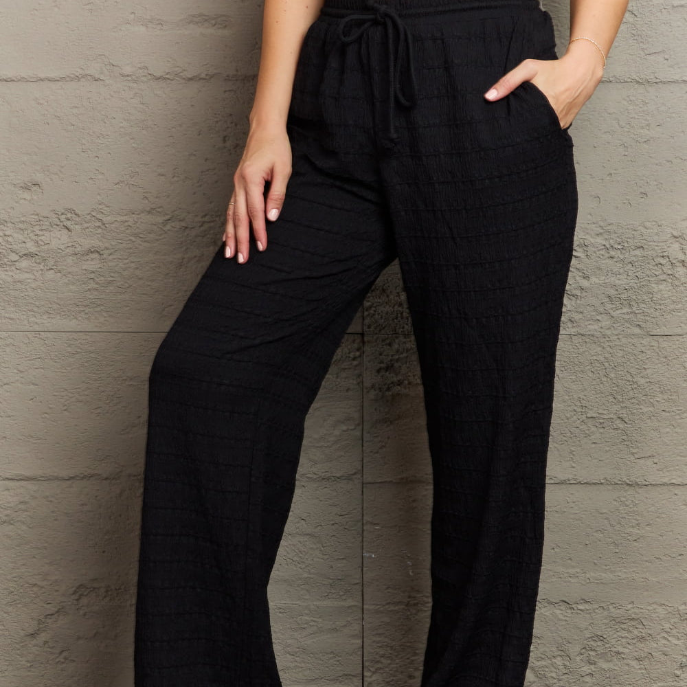 GeeGee Dainty Delights Textured High Waisted Pant in Black - Guy Christopher