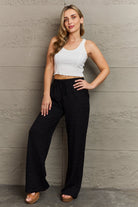 GeeGee Dainty Delights Textured High Waisted Pant in Black - Guy Christopher