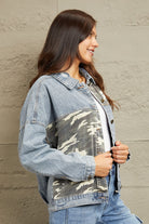 GeeGee Full Size Washed Denim Camo Contrast Jacket - Guy Christopher