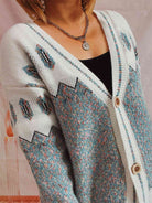 Geometric Button Front Long Sleeve Cardigan - Guy Christopher