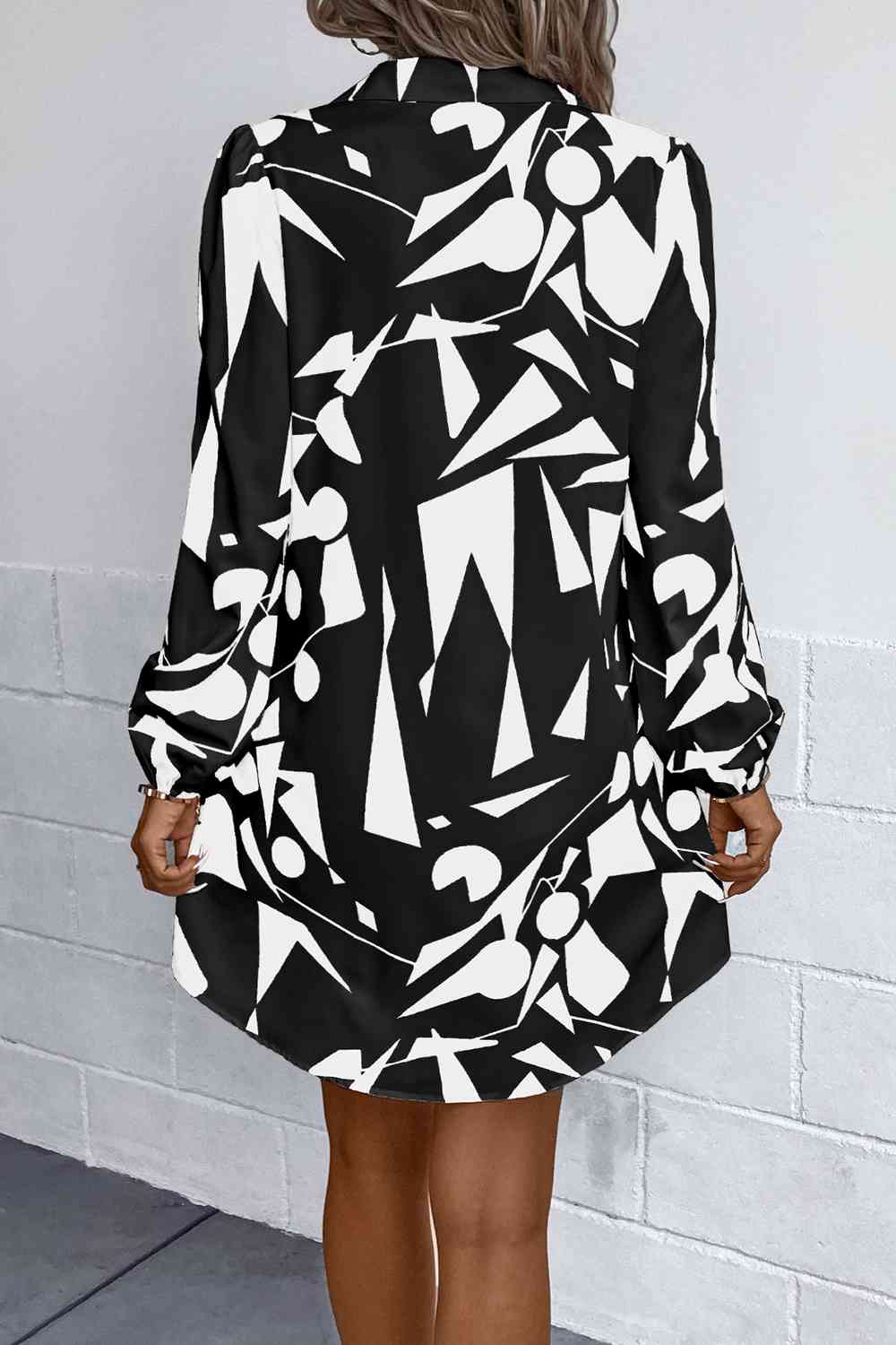 Geometric Long Sleeve Shirt Dress - Guy Christopher