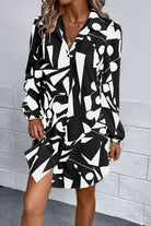 Geometric Long Sleeve Shirt Dress - Guy Christopher