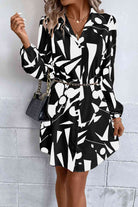 Geometric Long Sleeve Shirt Dress - Guy Christopher