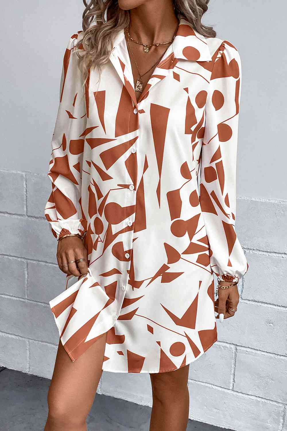 Geometric Long Sleeve Shirt Dress - Guy Christopher