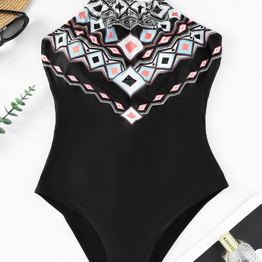 Geometric Print Tie Back One-Piece Swimsuit - Guy Christopher