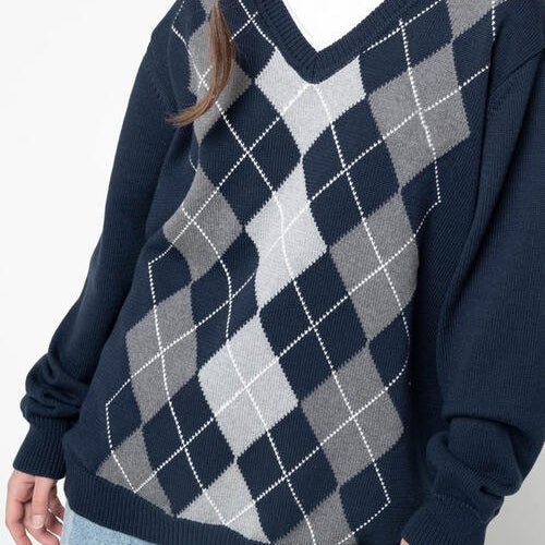 Geometric V-Neck Long Sleeve Sweater - Guy Christopher