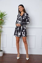 Geometric V-Neck Roll-Tab Sleeve Mini Dress - Guy Christopher