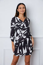 Geometric V-Neck Roll-Tab Sleeve Mini Dress - Guy Christopher