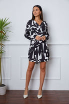 Geometric V-Neck Roll-Tab Sleeve Mini Dress - Guy Christopher