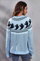 Ghost Pattern Round Neck Long Sleeve Sweater - Guy Christopher