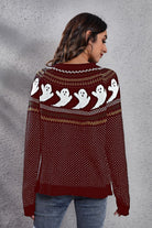 Ghost Pattern Round Neck Long Sleeve Sweater - Guy Christopher