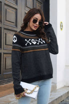 Ghost Pattern Round Neck Long Sleeve Sweater - Guy Christopher