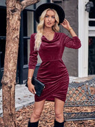 Glitter Ruched Cowl Neck Wrap Dress - Guy Christopher