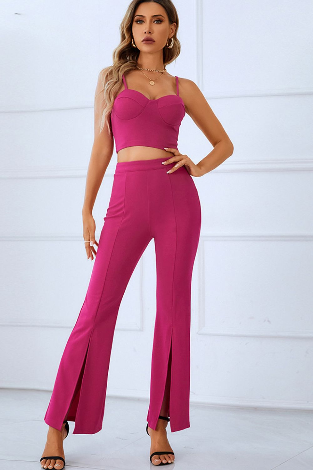 Goddess of Elegance - Adorn Yourself in Pure Romance and Grace with our Sweetheart Neck Sports Cami and Slit Ankle Flare Pants Set - Embrace your Inner Confidence. - Guy Christopher