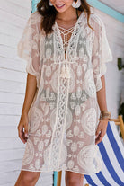 Goddess of Summer Nights Lace-Up Sheer Cover Up - Embrace your Ethereal Beauty and Captivate Hearts with Playful Sensuality. Indulge in the Pure Femininity, Confidence, and Grace that this Timeless Piece Unleashes within You. - Guy Christopher