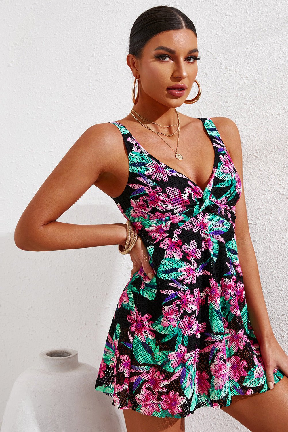 "Goddess of the Beach - Unleash Your Inner Beauty with the Full Size Twist Front Sleeveless Swim Dress" - Guy Christopher