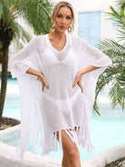 Goddess of the Sea - Embrace your inner beauty with our Fringe Trim Dolman Sleeve Openwork Cover-Up - Unveil your charm and seductive side at any beach, pool or sunset occasion. - Guy Christopher