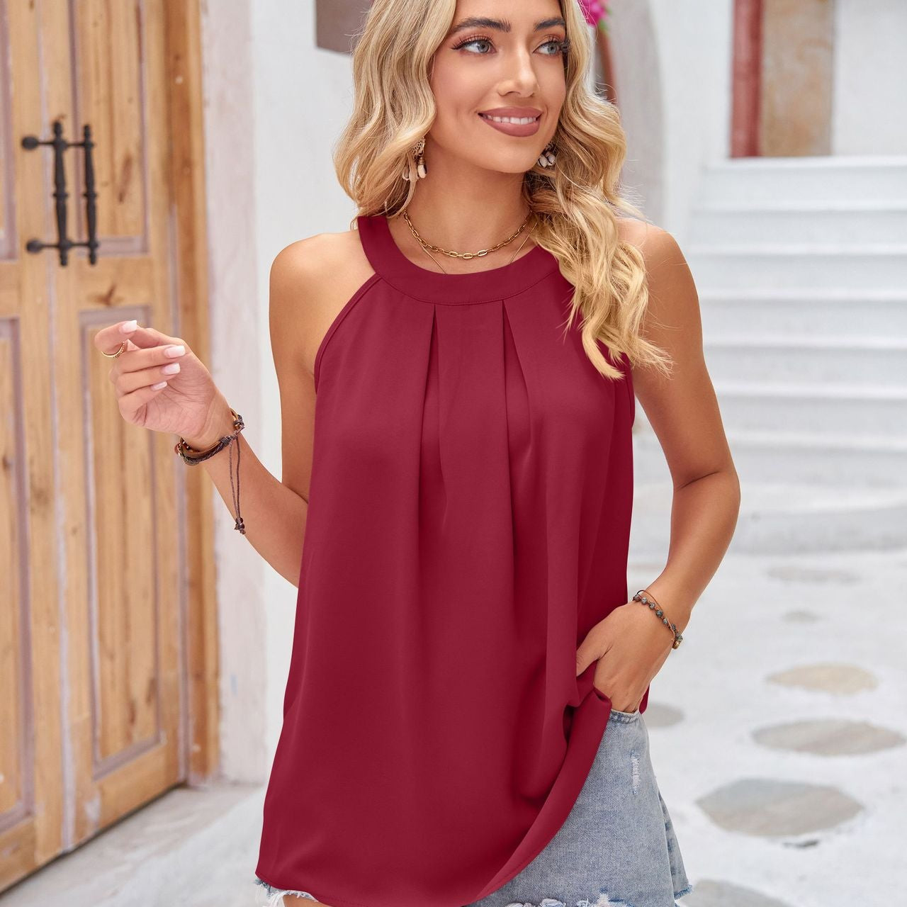 Grecian Neck Sleeveless Top - Guy Christopher