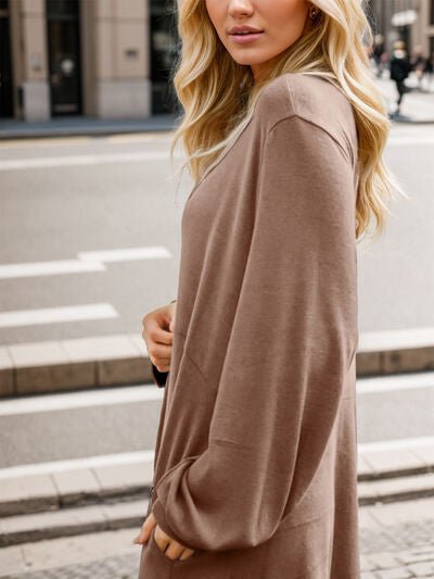 Half Button V-Neck Long Sleeve Dress with Pockets - Guy Christopher