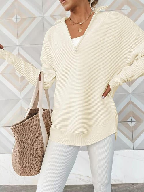 Half Zip Long Sleeve Knit Top - Guy Christopher