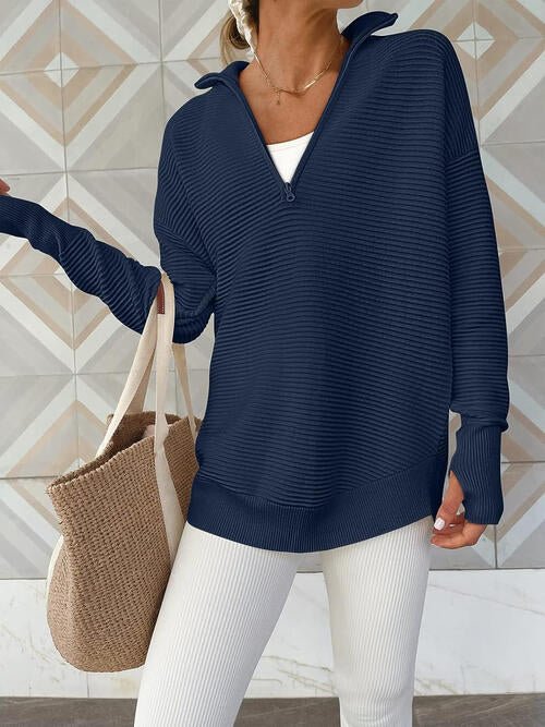 Half Zip Long Sleeve Knit Top - Guy Christopher