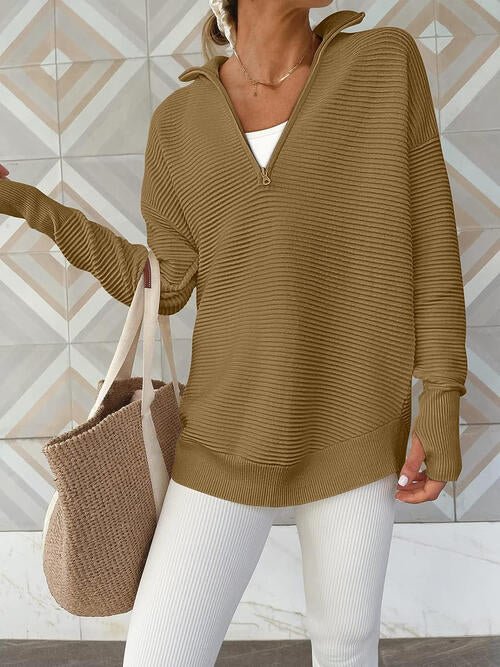 Half Zip Long Sleeve Knit Top - Guy Christopher