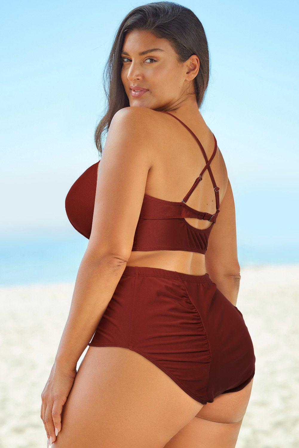 Halter Neck Crisscross Ruched Two-Piece Swimsuit - Guy Christopher