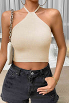 Halter Neck Ribbed Cropped Knit Top - Guy Christopher
