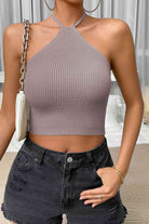 Halter Neck Ribbed Cropped Knit Top - Guy Christopher