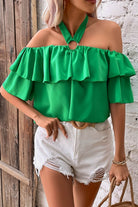 Halter Neck Ruffled Layered Blouse - Guy Christopher