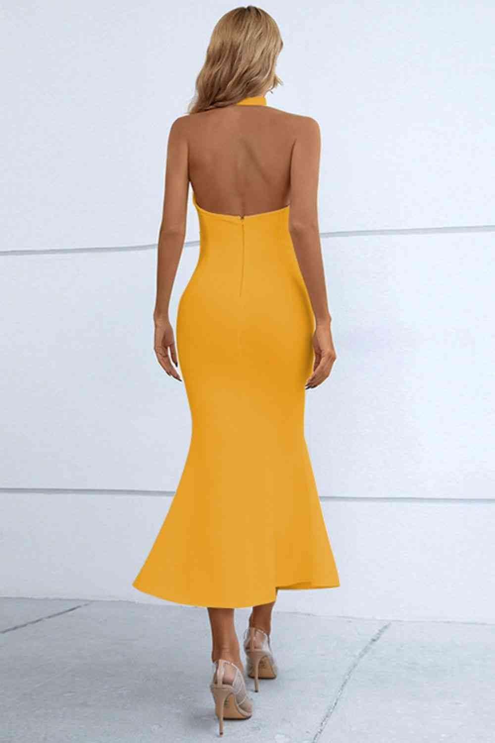 Halter Neck Split Fishtail Bodycon Dress - Guy Christopher