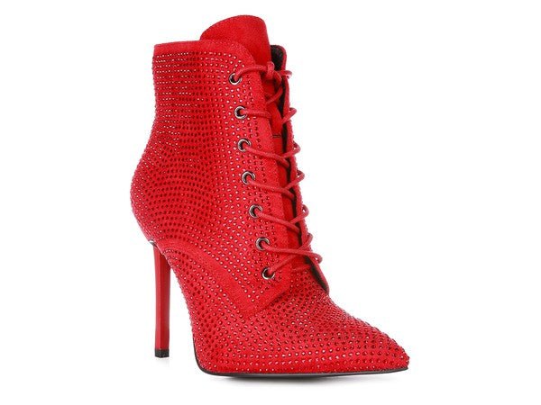 HEAD ON Faux Suede Diamante Ankle Boots - Guy Christopher