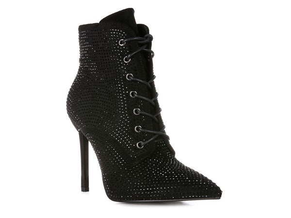 HEAD ON Faux Suede Diamante Ankle Boots - Guy Christopher