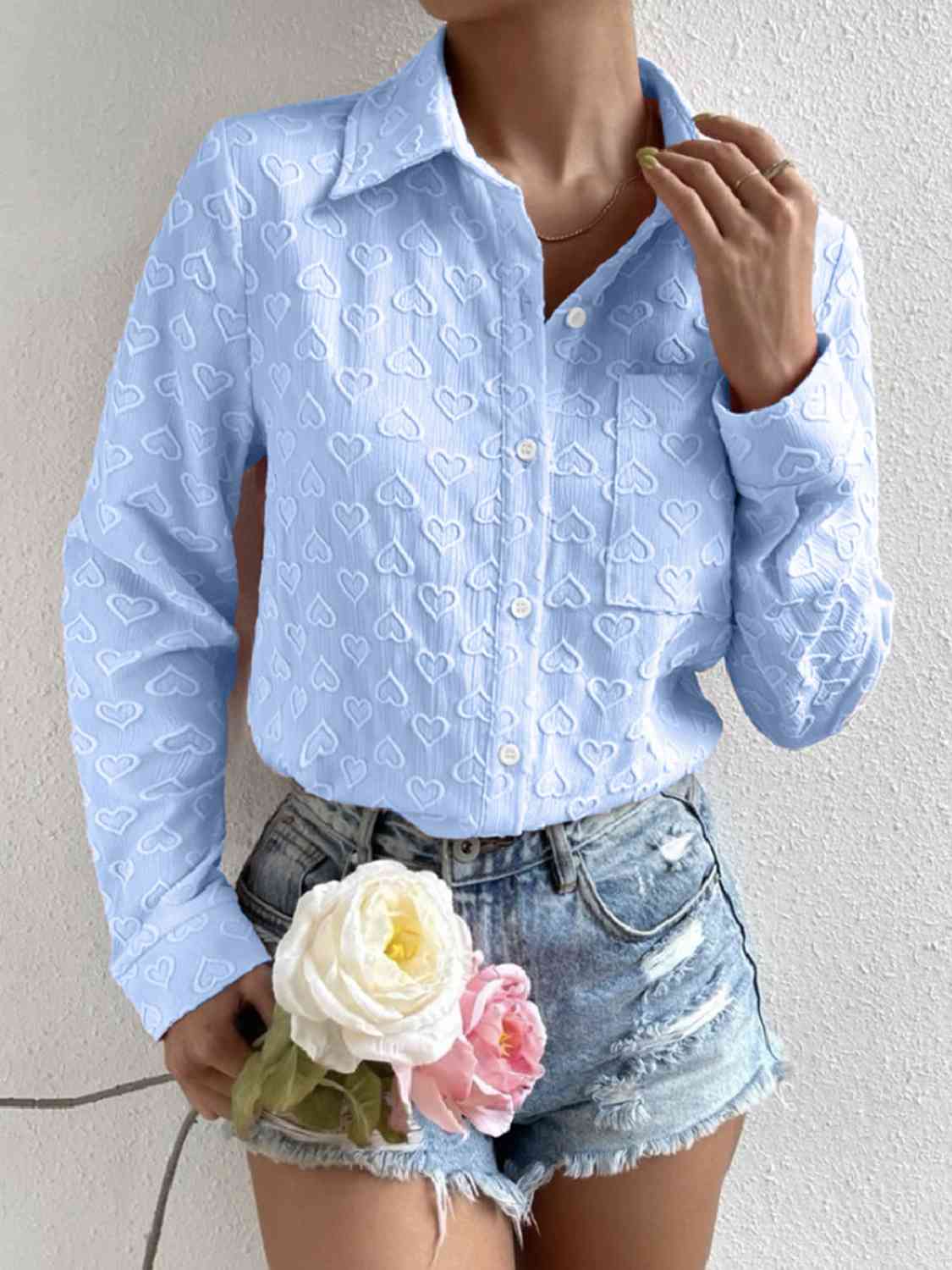 Heart Collared Neck Button Down Shirt - Guy Christopher