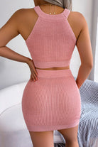 Heart Contrast Ribbed Sleeveless Knit Top and Skirt Set - Guy Christopher