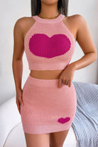 Heart Contrast Ribbed Sleeveless Knit Top and Skirt Set - Guy Christopher