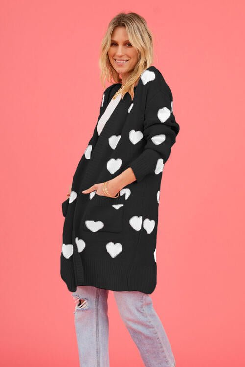 Heart Graphic Open Front Cardigan with Pockets - Guy Christopher