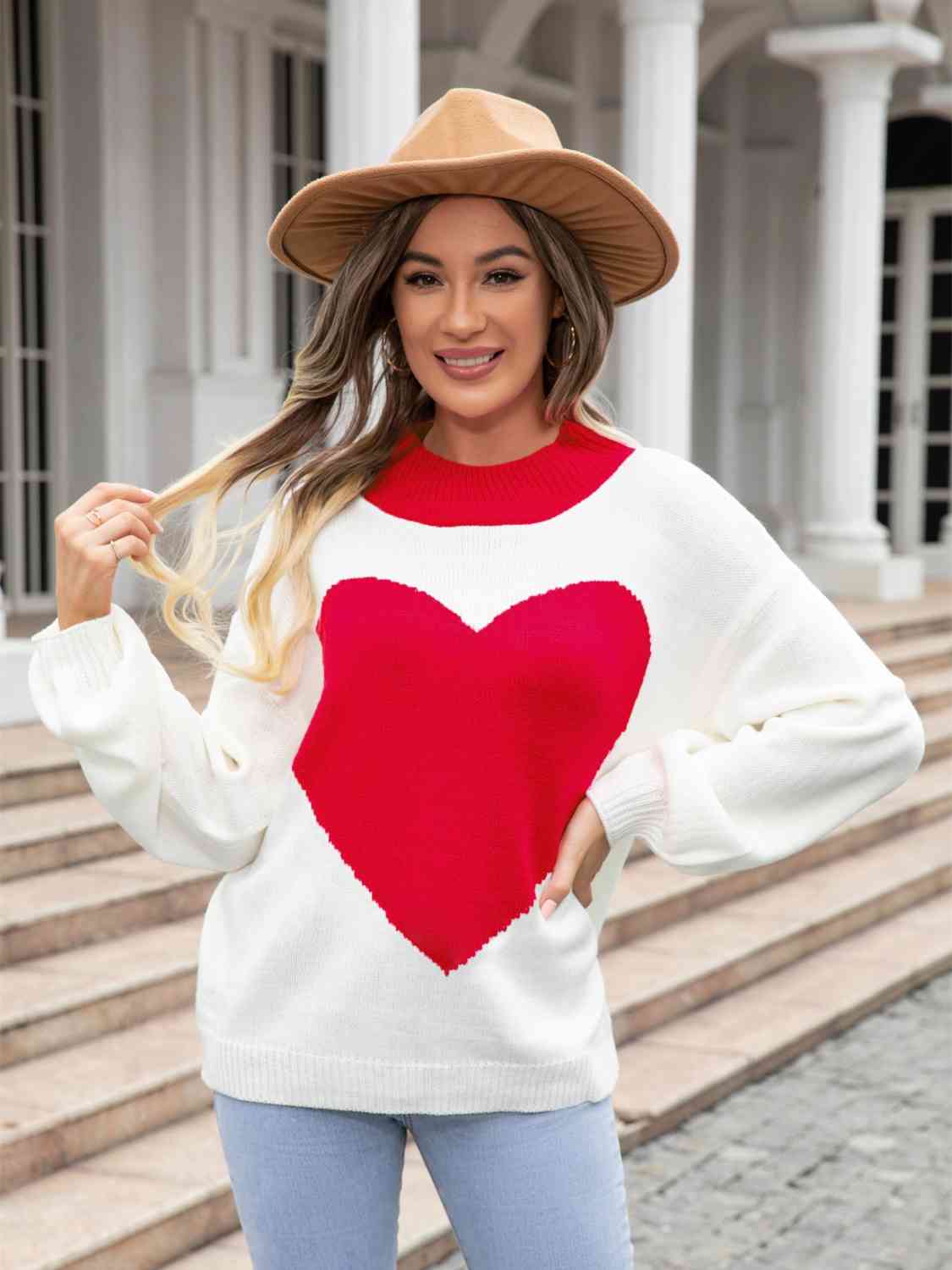 Heart Graphic Round Neck Sweater - Guy Christopher