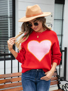 Heart Graphic Round Neck Sweater - Guy Christopher