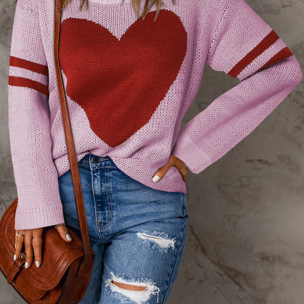 Heart Graphic Round Neck Sweater - Guy Christopher