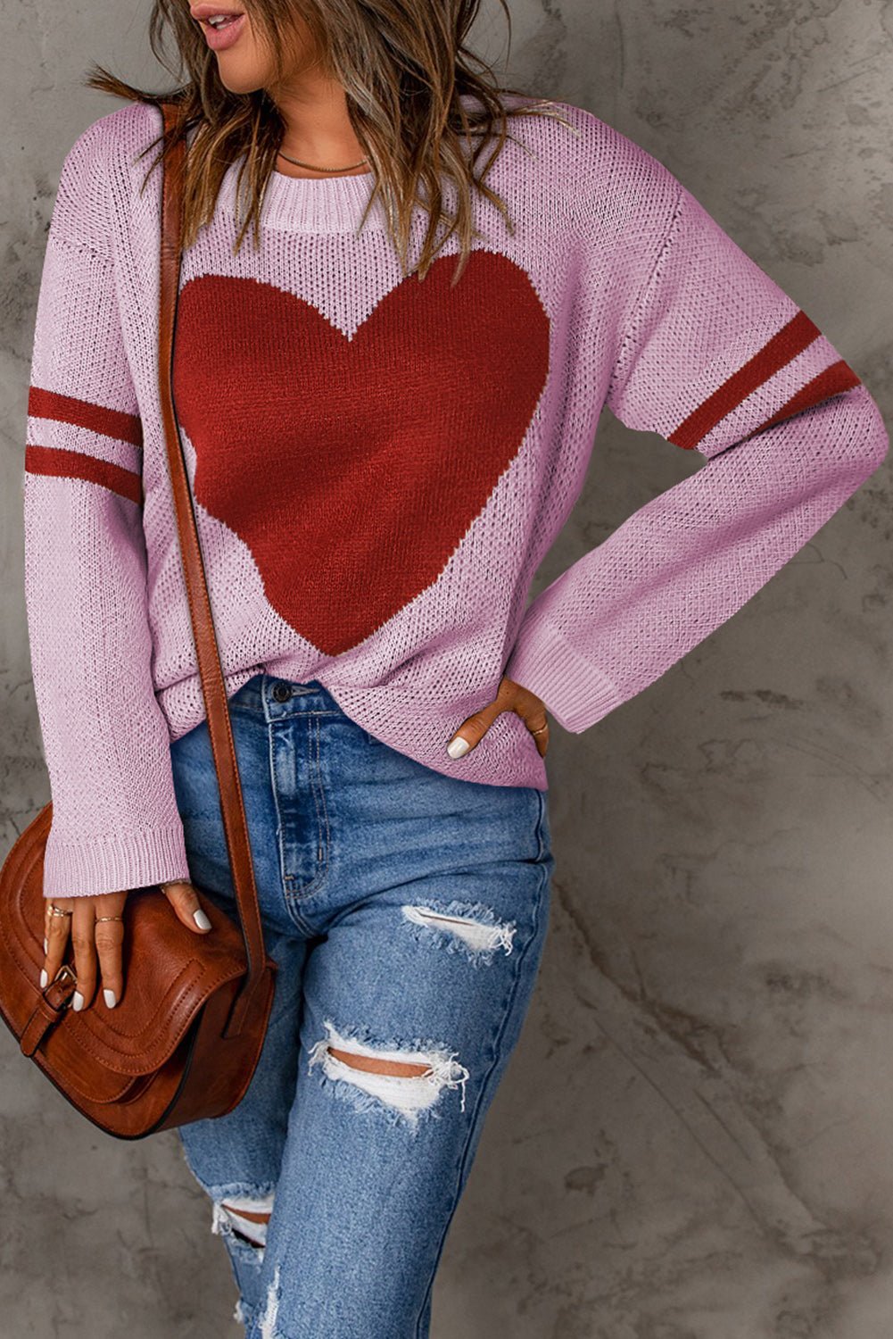 Heart Graphic Round Neck Sweater - Guy Christopher