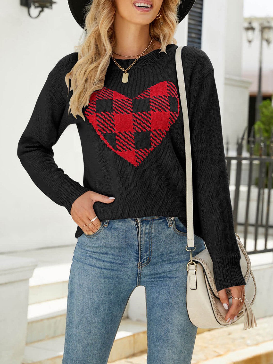 Heart Graphic Round Neck Sweater - Guy Christopher