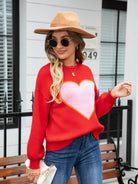 Heart Graphic Round Neck Sweater - Guy Christopher